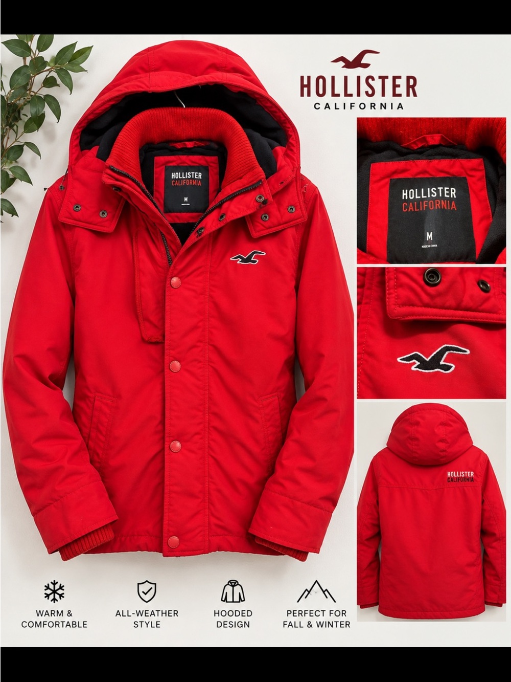 Hollister Bright Red Kids Puffer Coat